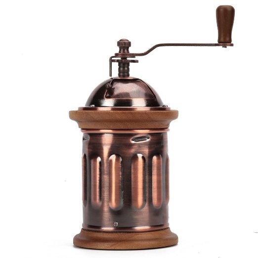 3E Home Manual Canister Stainless steel Burr Coffee Mill Grinder, Stainless Steel Top, and Antique Copper Body