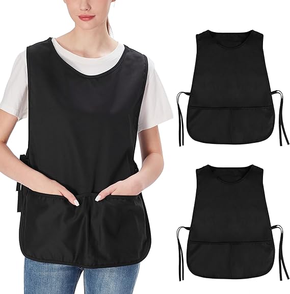 Jubatus 2 Pack Cobbler Aprons with 2 Pockets for Women Men 65% Polyester 35% Cotton Fabric, Black