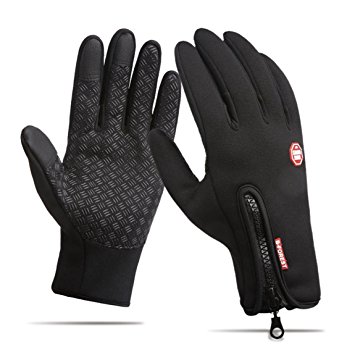 Winter Cycling Gloves, Windproof Anti-slip Touch Screen Texting Cold Weather for Driving/ Bike or Outsides Sports - Adjustable Size, Black