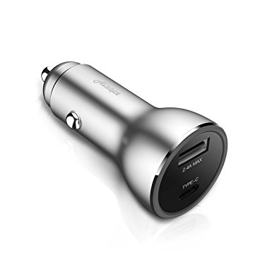 USB-C PD Car Charger, Metal Dual Car Adapter with Power Delivery Tech Quick Charging 3.0 for iPhone X/ 8/ 7/ 6s/ Plus, iPad Air 2/ mini 3, Galaxy S8 S7 S6 Edge, Note 8/ 5/ 4, LG/ G6/ V20, HTC- Gray