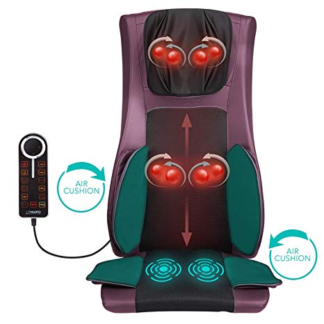 Naipo Back and Neck Massager Shiatsu Massage Chair Seat Cushion Pad with Heat Air Compression and Vibration for Ultimate Stress Relief of Neck Back Thighs and Hips (Purple)