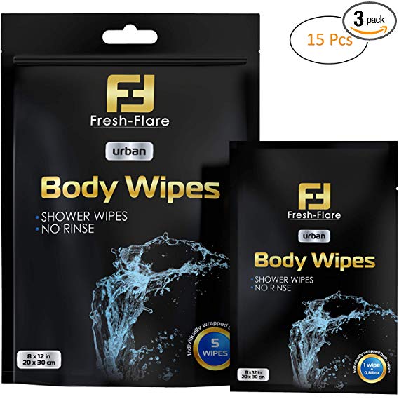 Body Wipes for Adults Men Women - Premium - Shower Wipes Biodegradable - Pack of 3 - Travel Wipes - Bathing Wipes Rinse Free - Body Wipe Large Size - Moist Towelettes - Wet Wipes Individually Wrapped