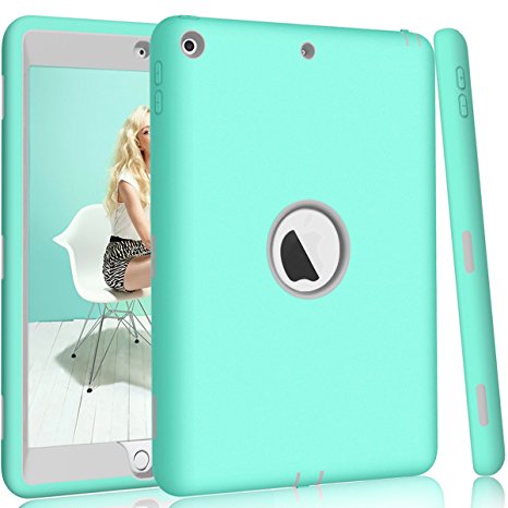 Hocase New iPad 9.7" 2017 Case, High-Impact Shock Absorbent Dual Layer Silicone Hard PC Bumper Protective Case for iPad 5th Generation 2017 A1822/A1823 - Teal / Grey