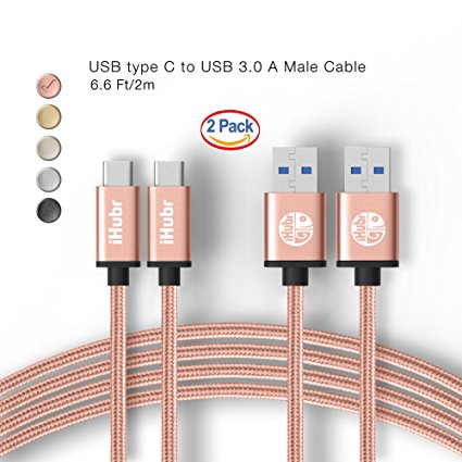iHubr, SPECIAL SET – 2 PACK – 6.6 Ft (2M) Length, USB C Cable to USB 3.0, Nylon Braided Cable, Metal Housing, for New Macbook, Nokia N1, Nexus 6P/5X and Other Type-C Supported Devices (Rose Gold)