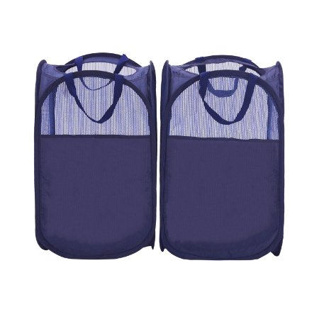 StorageManiac Foldable Pop-Up Mesh Hamper, Laundry Hamper with Reinforced Carry Handles, Pack of 2