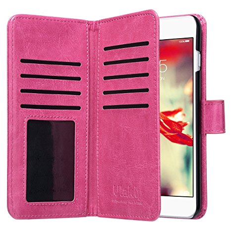 iPhone 6 Plus Case, iPhone 6s Plus Case, ULAK PU Leather Magnet Wallet Credit Card Holder Flip Case Cover with Built-in 9 Card Slots For Apple iPhone 6 Plus/iPhone 6s Plus 5.5 inch (Rose Red)