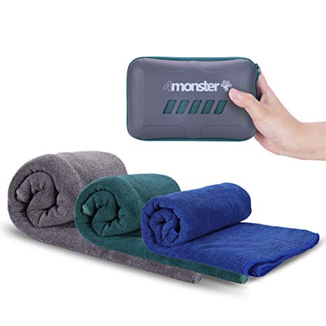 4MONSTER Microfiber Towel, Travel Towel, Camping Towel, Gym Towel, Backpacking Towel, Hiking Towel, Fast Drying Super Absorbent Travel Case