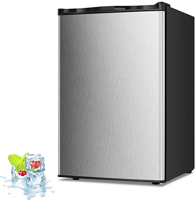 Kismile 3.0 Cu.ft Upright Freezer with Compact Reversible Single Door,Removable Shelves Free Standing Mini Freezer with Adjustable Thermostat for Home/Kitchen/Office (Stainless steel, 3.2 cu.ft)
