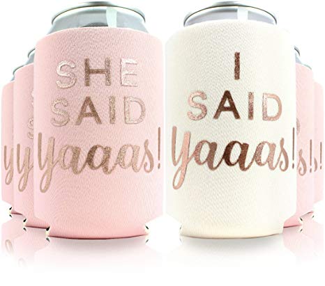 11pc Set She Said Yaaas! & I Said Yaaas! Drink Coolers for Bachelorette Parties, Bridal Showers & Weddings - 4mm Thick Bottle Cooler Sleeves aka Can Coolies aka Beverage Insulators (11pc Set, Blush)
