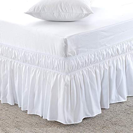 White, Twin-XL Size 30 inch Drop - Wrap Around Elastic Bed Skirt - Poly Cotton - Easy On/Easy Off Dust Ruffled Bed Skirts Soft & Wrinkle Free Bed Skirt.