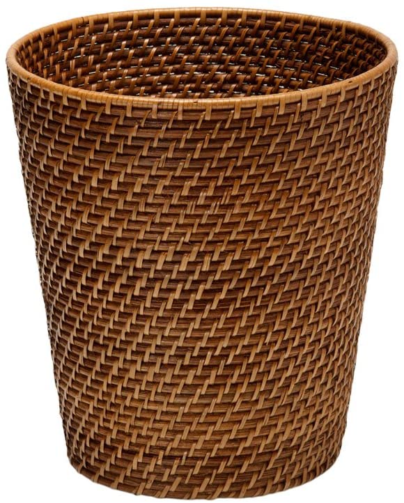 KOUBOO 1030011 Round Rattan Waste Basket, 10.25" x 10.25" x 11", Honey Brown