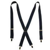 Jackster Mens Elastic Adjustable One Size Metal Clips Suspenders BlackBrass
