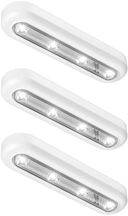 Closet Lights OxyLED Touch Light,4 LED Touch Tap Light,Stick-on Anywhere Push Light,Cordless Touch Sensor LED Night Light,Stair Lights, Light Panel Can Be Rotated 180°(3 Pack,White,Battery Operated)