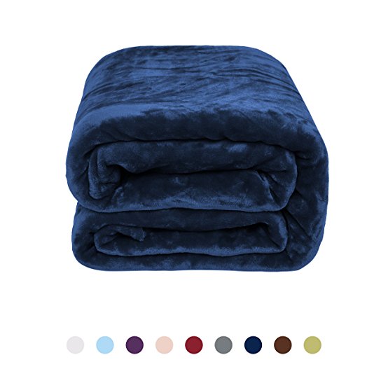 Flannel Fleece Blanket - Bed or Couch Throw by NEWSHONE(50inX60in, Navy Blue)