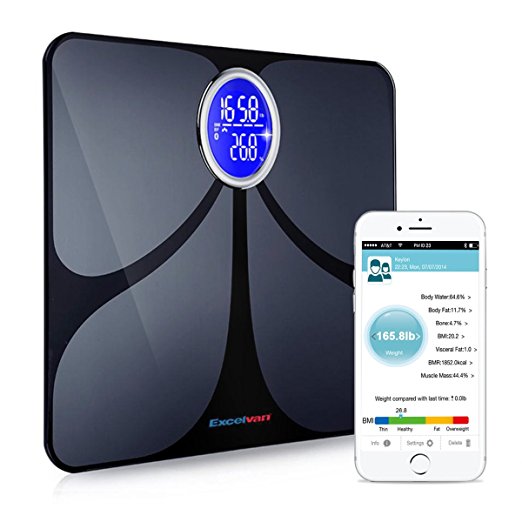 [Upgrade Version] Excelvan CF366 Precision Smart Body Fat Scale Bluetooth with 8 parameters Smartphone App Body Scale Analyzer (400lb, Black)