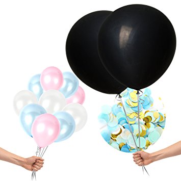 Gender Reveal Balloons Decoration Kit for Boys, Girls With Sparkly Colorful Confetti Black, Pink & Blue Latex Balloons For Baby Showers, Party Supplies, Photographs by Treasures Gifted (Blue)