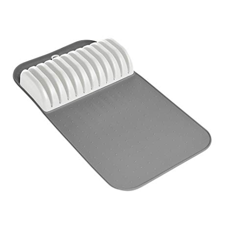 Madesmart - Safe in-Drawer Knife Mat with Soft Grip Slot in Grey Color, Holds up to 11 Knives