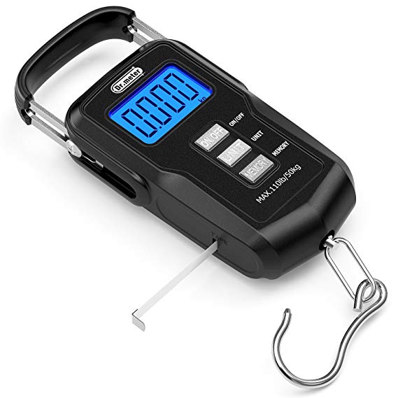 Dr.meter [Upgraded] FS01 Fishing Scale, 110lb/50kg Digital Hanging Scale with Backlit LCD Display, Measuring Tape and 2 AAA Batteries