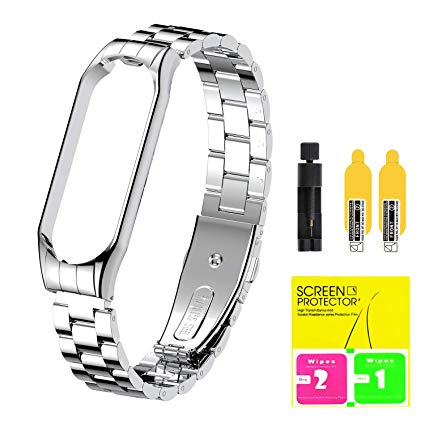 Lsnisni Watchband Replacement for Xiaomi Mi Band 4 Stainless Steel Bracelet Replacement Watch Band Strap for Xiaomi Band 4 y Xiaomi Band 3