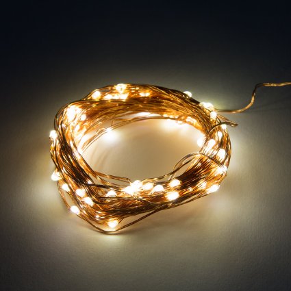 LED Fairy Lights- 16.5 Foot Battery Operated Waterproof with 50 Micro LED Lights, Warm White on Copper Wire