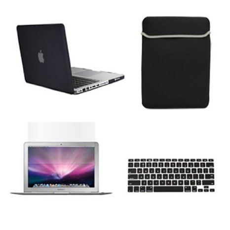 TopCase Rubberized Hard Case for Macbook Pro 15-Inch A1398 with Retina Display Bundle with Sleeve, Keyboard Cover, Screen Protector and Mouse Pad (Black)