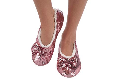 Snoozies Ballerina Bling Metallic Shine Women Slippers | Sequin House Slippers for Women | Slipper Socks with Grippers for Women | Cute Slippers for Women | Multiple Colors and Sizes