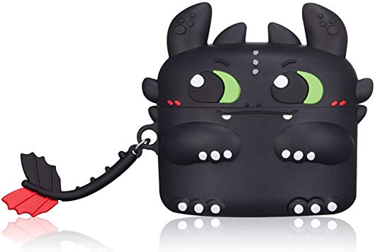 Lupct Case for Airpods Pro/ 3, Funny Fun Cartoon Silicone Design, Cute 3D Fashion Cool Character for Kids Teens Girls Air pods Pro Soft Skin Carabiner Protective Cover for Airpod 3 [Black Toothless]
