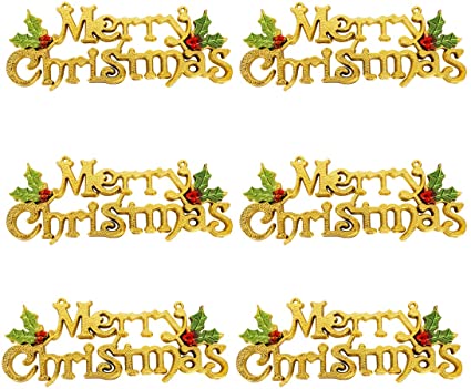 Azude Gold Merry Christmas Tree Wreath Decorations Accessories Hanging Ornaments, 6 pcs