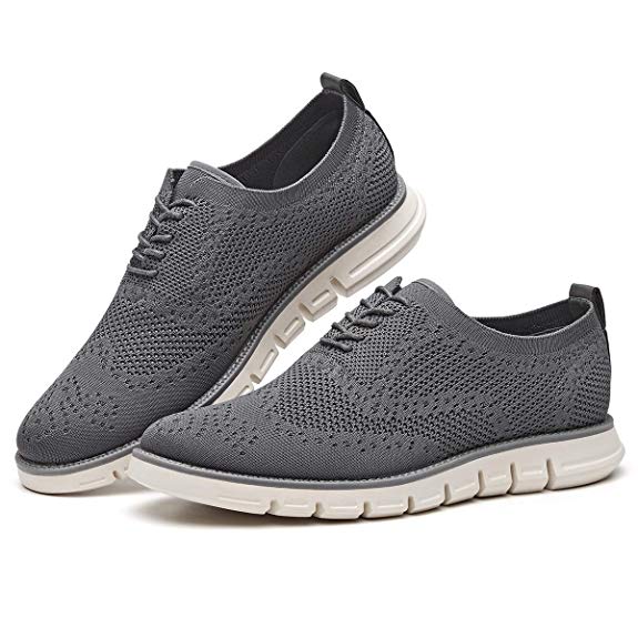 Men's Oxford Sneaker Flyknit Wingtip-Classic Lace Up Casual Shoes Delicate Cancellate Knitting Upper