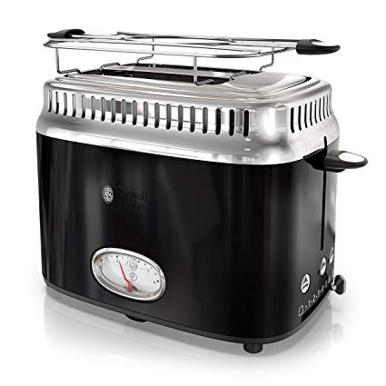 Russell Hobbs Toaster, 2 Slice, Retro Design, Black and Stainless Steel, TR9150BKRC