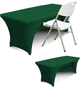 ABCCANOPY Spandex Open Back Table Cover 2PCS 6 ft. Fitted Polyester Tablecloth Stretch Spandex Tablecover Table Toppers, Forest Green