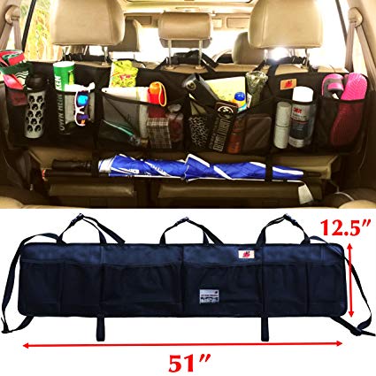 P&F HIGH QUALITY PRODUCTS SUV Trunk Organizer by P&F | Extra Large Collapsible Cargo Net Backseat Storage with Umbrella Holder Hanging for Compact Crossovers to Mid-Size SUVs | CRV (Black w/h - XL)