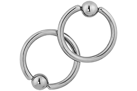 Pair of 2 Rings: 14g 7/16 Inch Surgical Steel Captive Bead Hoop CBR Rings, 4 mm Balls