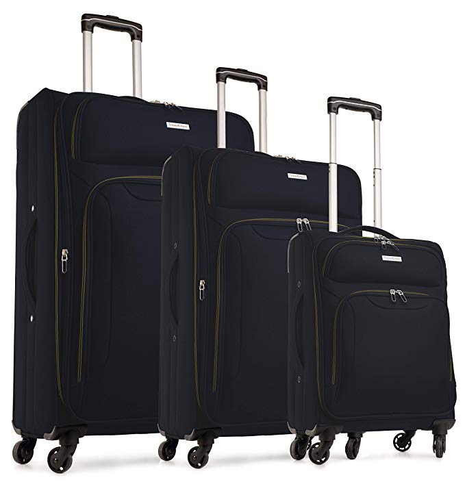 TravelCross Barcelona Luggage 3 Piece Lightweight Expandable Spinner Set - Black