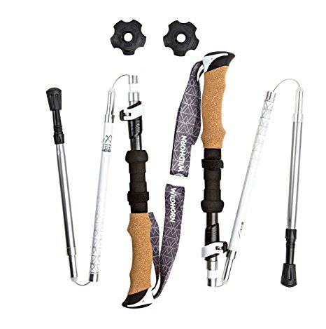 Wildhorn Pohlay Carbon Fiber Folding Collapsible Tri-fold Trekking Poles / Sticks. Multi-use For Hiking / Snowshoeing / Walking. Natural Cork Handles. Aluminum Lower Shaft To Optimize Strength.