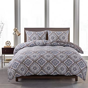 NEWLAKE Duvet Covet Set-3 Pieces Comforter Cover Sets (1 Duvet Cover   2 Pillow Shams),Queen Size,Green Gardern Pattern