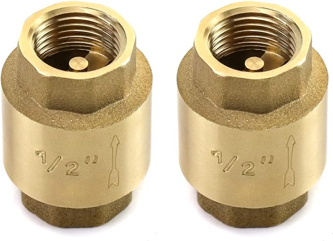 QWORK In-Line Check Valve Brass, 1/2" Female One Way Check Valves, 2 Pack