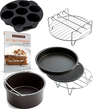 XL Air Fryer Accessories XL for Power Airfryer XL Gowise and Phillips, Deluxe Set of 6(  recipe book), Fit all 5.3QT - 5.8QT and UP,Black (Renewed)