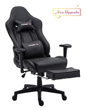 Morfan Gaming Chair Massage and Rocking Function with Footrest Large Size Racing Style Ergonomic and Executive Tilt E-Sports Chair with Movable Headrest and Lumbar Pillow(Black)