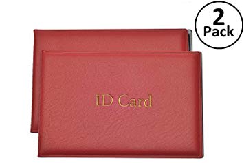 ID Card Holder with 2 Clear Card Sleeves - Driver License and Identification Card Protector, Medicare Card, Health Insurance, Credit Card Holders, Red, 2 Pack
