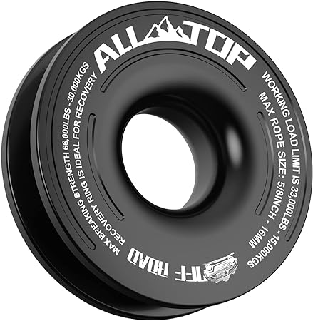 ALL-TOP Recovery Ring 66000 LBS Winch Snatch Towing Ring, Tackle Pulley System, Rope Retention Safety Strap Included, Black