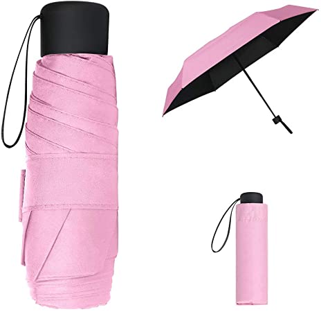 Vicloon Mini Travel Umbrella, Pocket Umbrella, Pink Portable Compact Folding Umbrella, Small Light-Weight Waterproof Umbrella, Rain and Sun Umbrella