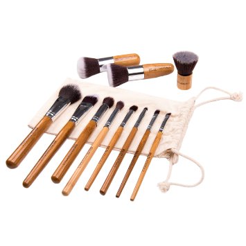 Big Premium 11 Pc Makeup Brush Set Kit, Includes Mini Kabuki Brush Package, More Professional Quality Brushes w/ Organic Bamboo Handle, Soft Cruelty-free Bristles, Apply Makeup Easier, Faster, Better