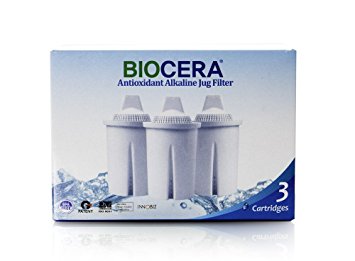 BIOCERA Alkaline Anti-Oxidant Jug Filter Cartridges (3 Pack - Lasts 6 Months)