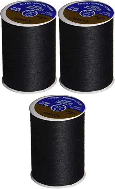 Coats & Clark Dual Duty All-Purpose Thread, 400 Yards/1 Spool of Yarn, Black Pack of 3