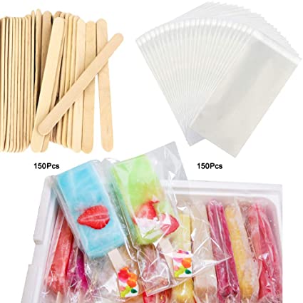 Wellood Popsicle Sticks and Bags 150 Pcs Popsicle Sticks and 150 Pcs Bags(Vacuum Packing)
