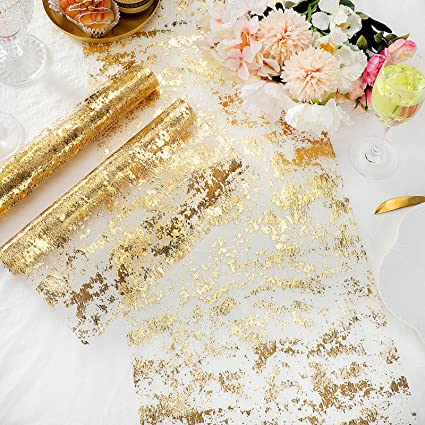 3 Pieces Metallic Table Runners Sequin Table Runners Glitter Rectangle Table Runners Sparkly Thin Table Cloths for Wedding Birthday Baby Shower Home Table Decorations (Gold,11 x 84 Inches)