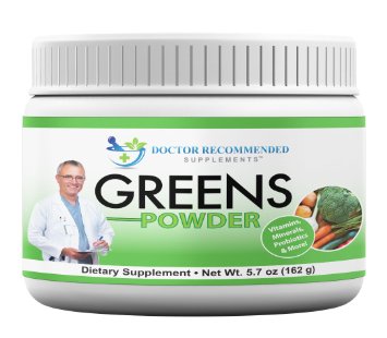 Greens Powder -Doctor Recommended-Complete and Natural Whole Super Food Nutritional Supplement with Organic Fruits Vegetables Plus Probiotics and Digestive Enzymes-Compare Our Ingredients