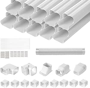 VEVOR Mini Split Line Set Cover 3-inch W 17.7Ft L, PVC Decorative Pipe Line Cover for Air Conditioner with 10 Straight Ducts & Full Components Easy to Install, Paintable for Heat Pumps, White