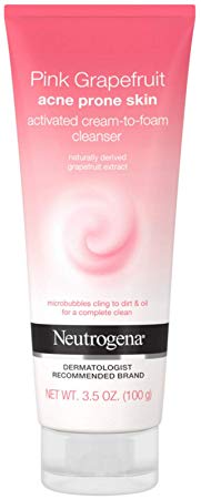 Neutrogena Pink Grapefruit Activated Cream-to-Foam Cleanser Acne Prone Skin Grapefruit Extract, Acne Face Wash, 3.5 oz (Pack of 2)